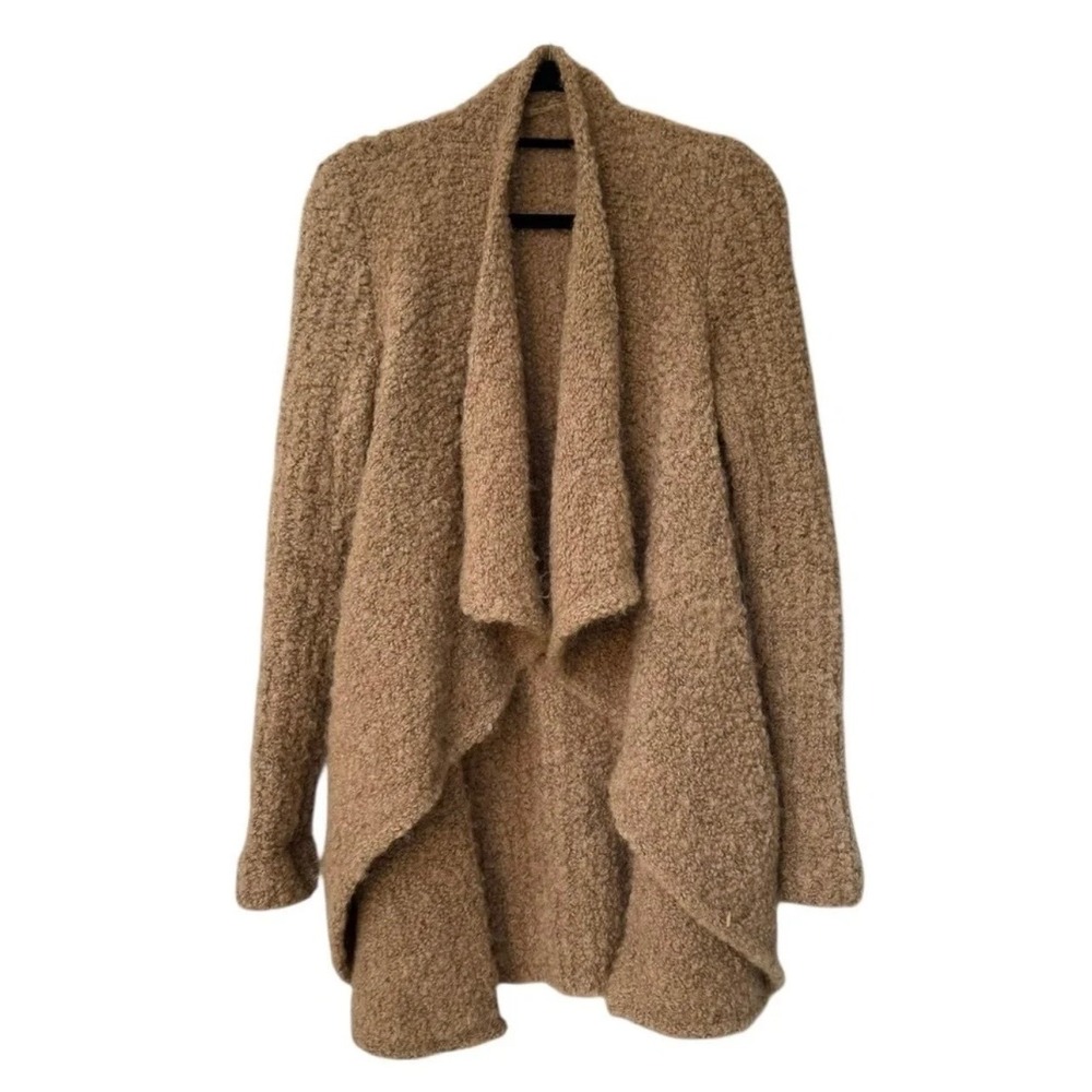 Givenchy Paris Wool Alpaca Boucle Draped Open Front Cardigan Camel Brown Small